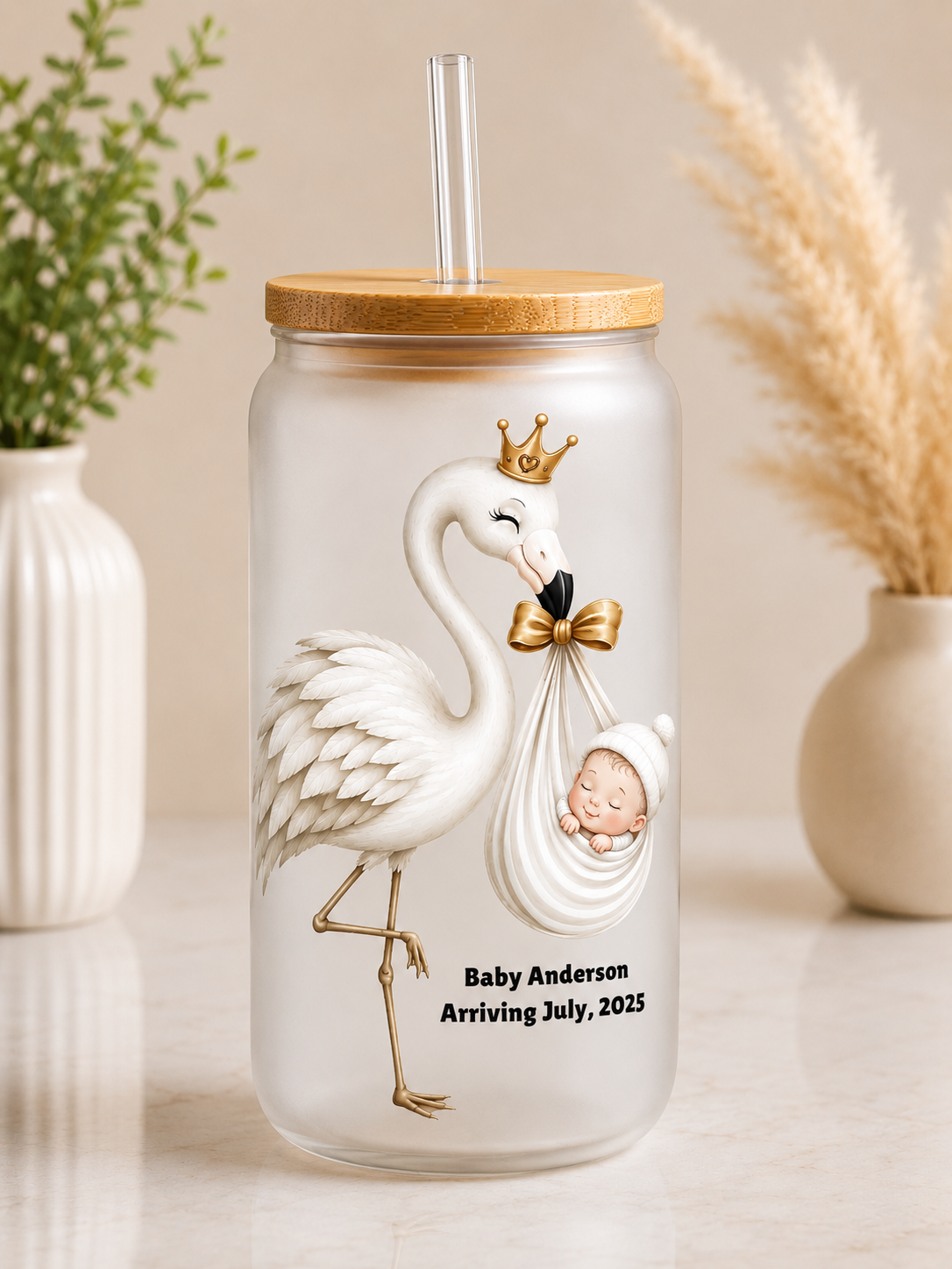 Flamingo Baby Glass Tumbler -16oz