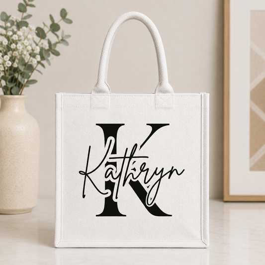 Monogram Burlaps Tote Bags (11.1"x9.5"x4.2")