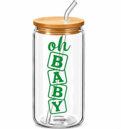 Vertical Oh Baby Glass Tumbler -16oz