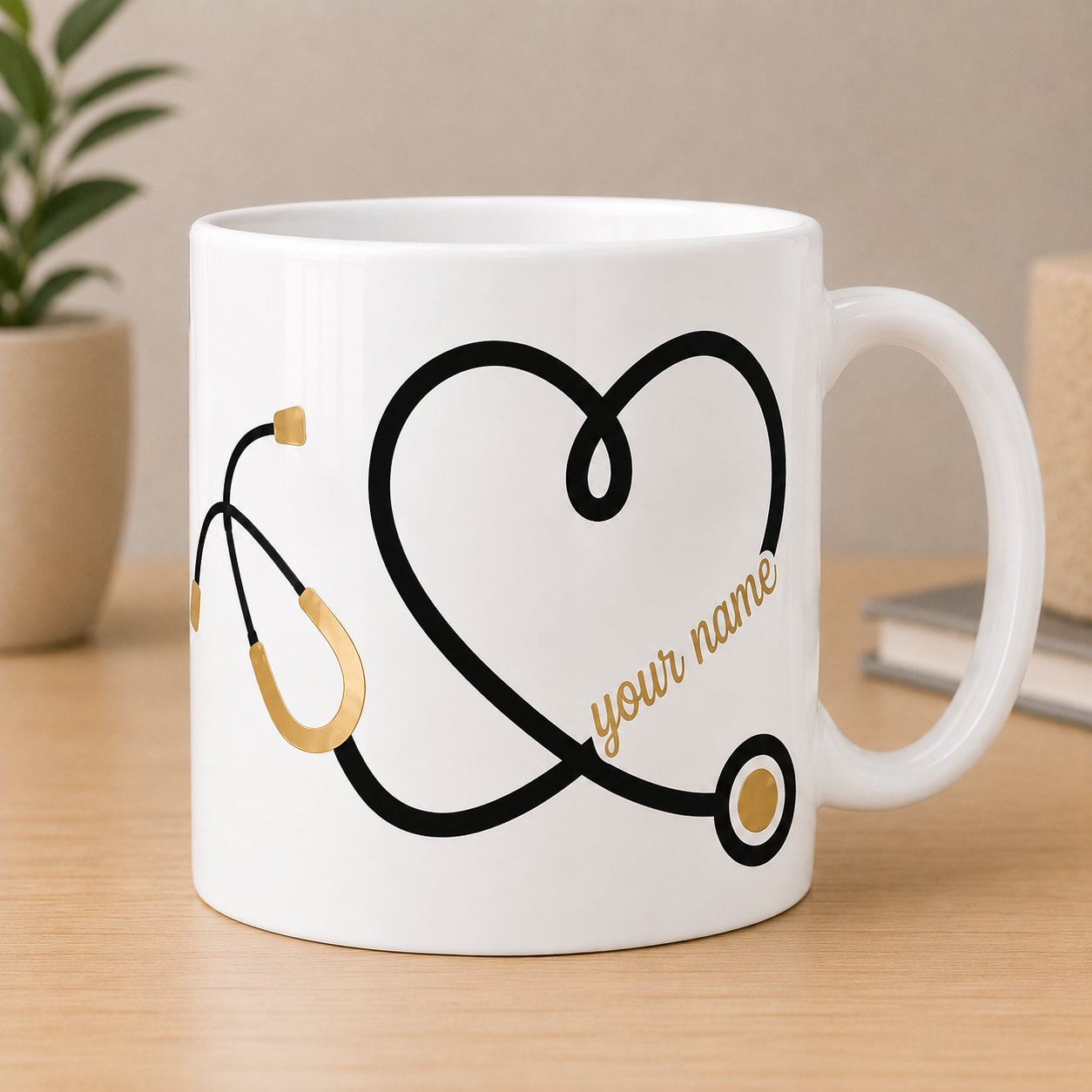 Stethoscope Heart Design Mug (110z) - Custom w/ Name