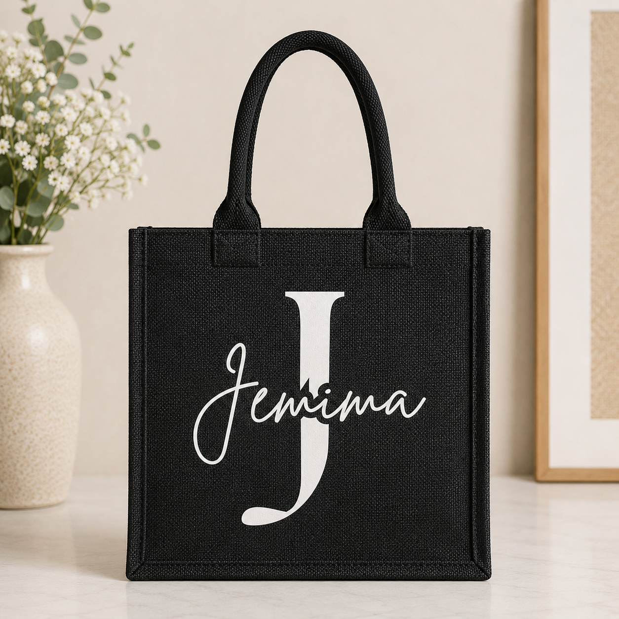 Monogram Burlaps Tote Bags (11.1"x9.5"x4.2")