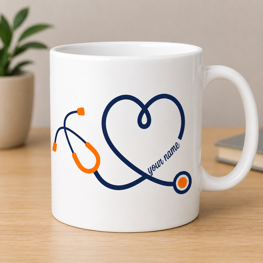 Stethoscope Heart Design Mug (110z) - Custom w/ Name