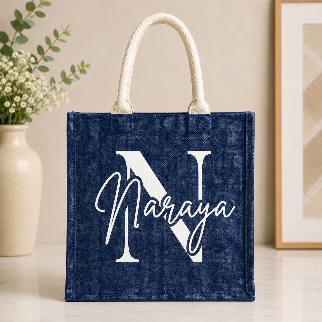 Monogram Burlaps Tote Bags (11.1"x9.5"x4.2")