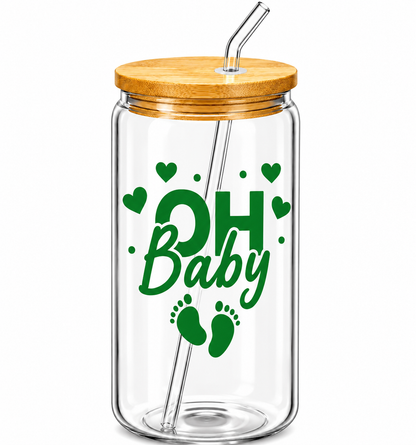 Oh Baby + Baby Feet Glass Tumbler -16oz