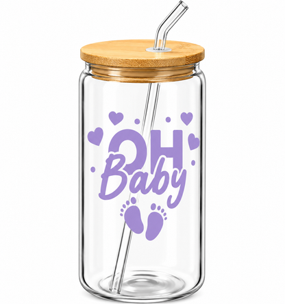 Oh Baby + Baby Feet Glass Tumbler -16oz