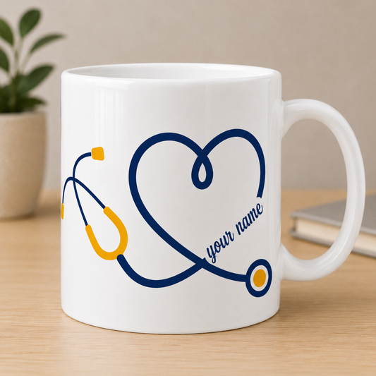 Stethoscope Heart Design Mug (110z) - Custom w/ Name