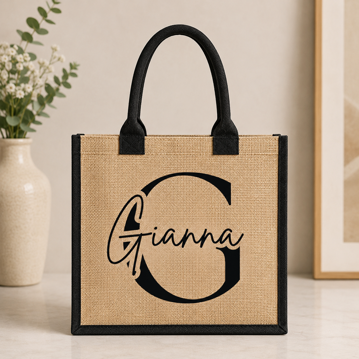 Monogram Burlaps Tote Bags (11.1"x9.5"x4.2")