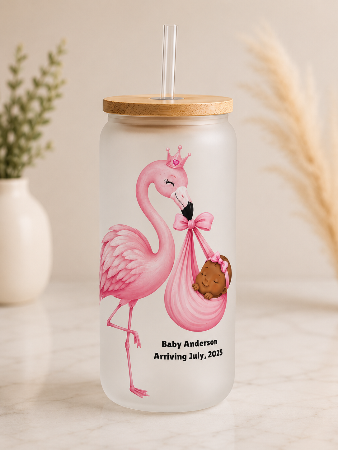 Flamingo Baby Glass Tumbler -16oz