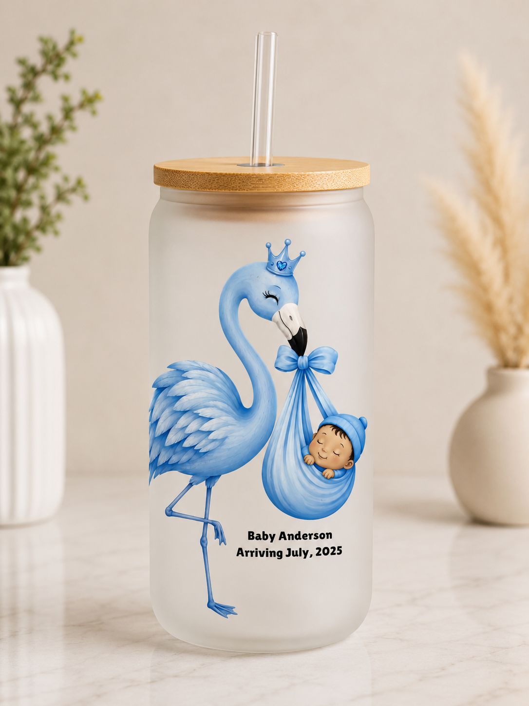 Flamingo Baby Glass Tumbler -16oz