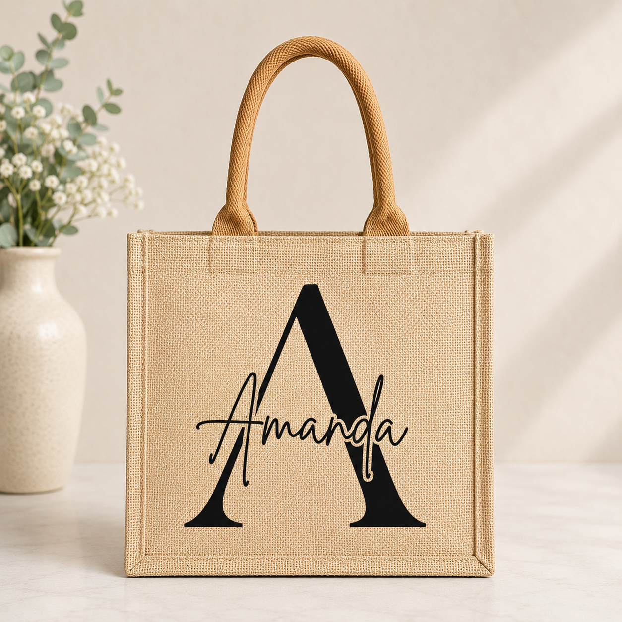 Monogram Burlaps Tote Bags (11.1"x9.5"x4.2")