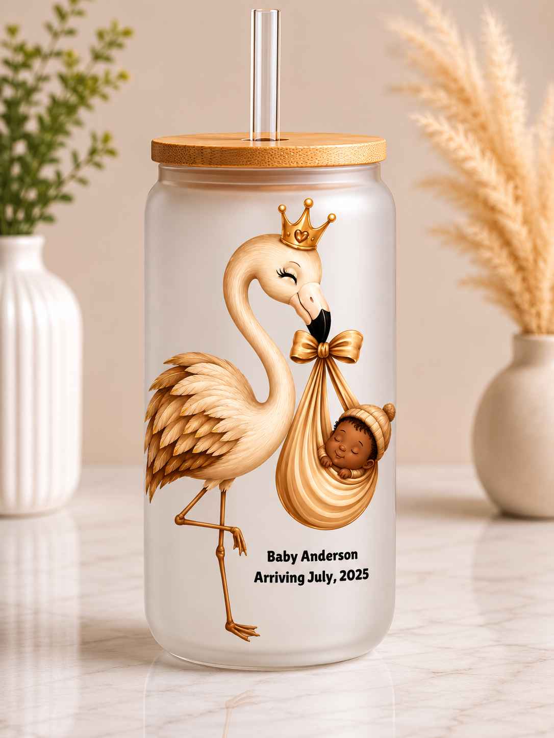 Flamingo Baby Glass Tumbler -16oz