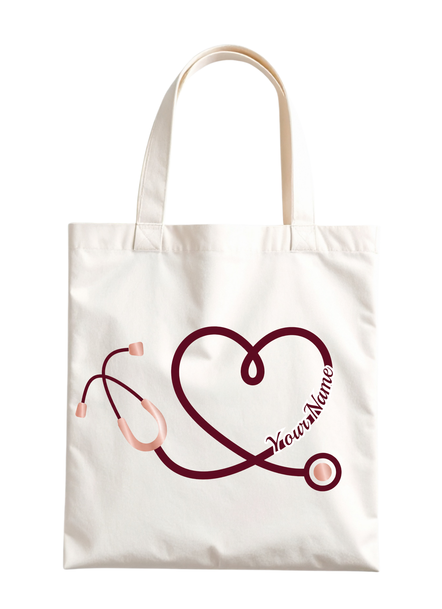 Stethoscope Heart Design Tote Bag - Custom w/ Name