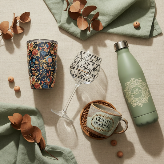 Drinkware with UV DTF Designs